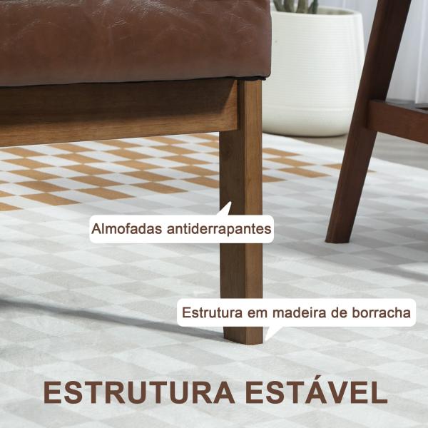 Sofá de 2 Lugares Estofado em Couro PU com Apoio para os Braços de Madeira para Sala de Estar Dormitório115x70x81 cm Marrom