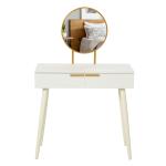 Toucador com Espelho Redondo Mesa de Maquilhagem com 2 Gavetas Estilo Moderno para Dormitório 80x40x123cm Branco