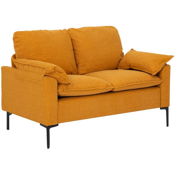 Sofá de 2 Lugares Revestido em Veludo Sofá Moderno com Pés de Metal Apoios de Braços Acolchoados 130x77x84 cm Amarelo Mostarda
