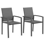 Conjunto de 2 Cadeiras de Jardim Empilháveis com Tecido Transpirável e Estrutura em Aço 56x58x89 cm Cinzento Escuro