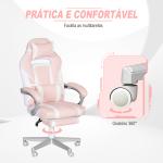 Cadeira Gaming Cadeira de Escritório Reclinável Apoio para os Pés Retrátil Suporte Lombar e Almofada para a Cabeça 63x63x115,5 - 123 cm Rosa