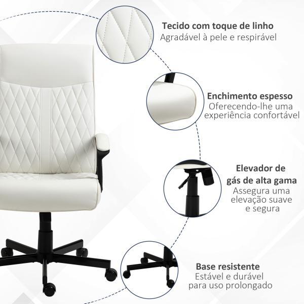 Cadeira de Escritório Giratória 360° com Encosto Alto Altura Ajustável e Função de Inclinação 65x65x102 - 112,5cm Branco creme