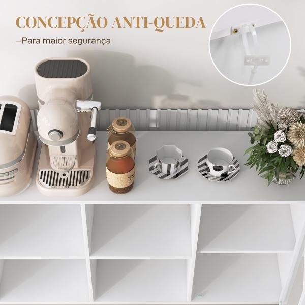 Aparador de Cozinha com Porta de Malha 4 Compartimentos Abertos e Estante Ajustável para Sala 120x37x81,5 cm Branco