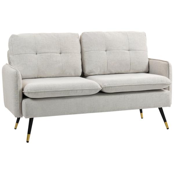 Sofá de 2 Lugares Moderno Estofado em Poliéster com 4 Almofadas Apoio para os Braços e Pés de Aço 139x68x80 cm Creme