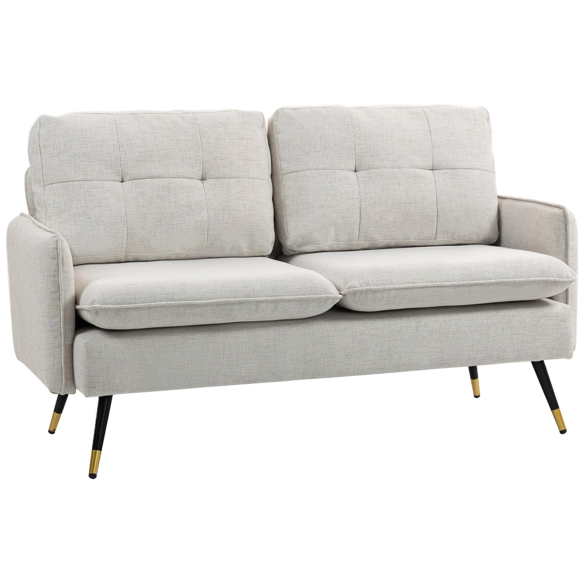 Sofá de 2 Lugares Moderno Estofado em Poliéster com 4 Almofadas Apoio para os Braços e Pés de Aço 139x68x80 cm Creme