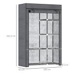 Roupeiro de Tecido Dobrável com 6 Prateleiras e 1 Barra de Pendurar para Dormitório Vestidor 103x43x162,5 cm Cinzento