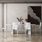 Conjunto de 6 Cadeiras de Sala de Jantar Estofadas em PU Cadeiras de Cozinha com Encosto Alto com Botões 41x50x97 cm Branco