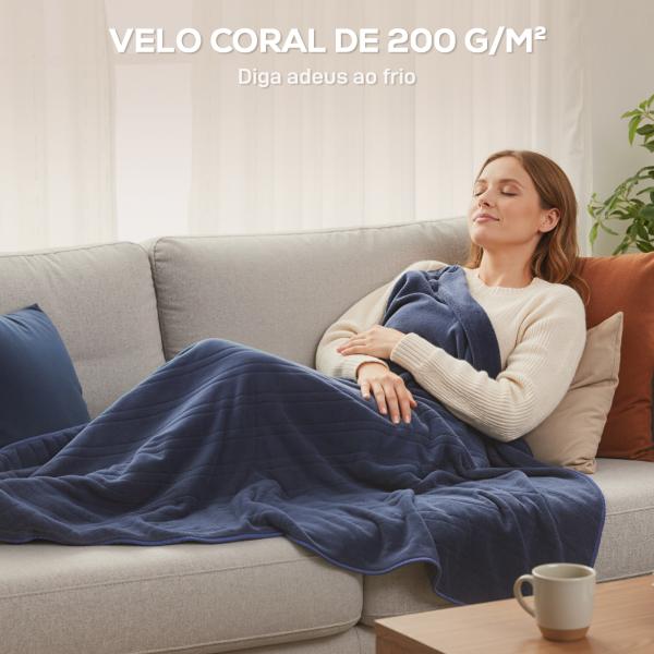 Manta Elétrica Grande Manta Térmica Sofá de Coralina com 10 Níveis de Temperatura e Temporizador 180x130 cm Azul