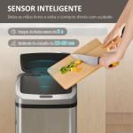 Balde de Lixo Automático para Cozinha 48 L Sensor Infravermelho Fechamento Automático Antimarcas Aço Inoxidável 33x25x69 cm Prata