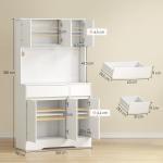 Armário de Cozinha com Luz LED RGB, Bancada para Micro - ondas, 6 Portas, 2 Gavetas, Prateleiras Ajustáveis e Comando à Distância, Branco