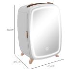 Mini Frigorífico de Cosméticos 6L de 9V com Porta com Espelho e Luz LED Ajustável em 3 Níveis 24,3x19,4x35,6 cm Branco