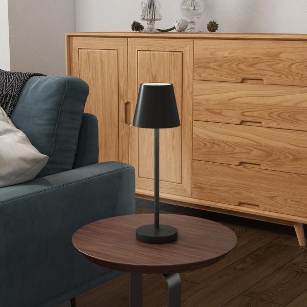 Candeeiro de Mesa com Luzes LED Candeeiro de Mesa Sem Fios Recarregável por USB - C 3 Cores Ø11,2x36,5 cm Preto