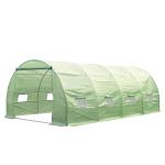 Estufa Tipo Túnel 590x300x200cm com Porta Enrolável 8 Janelas Cobertura de PE 140g/m² e Tubo de Aço para Cultivos de Plantas Verduras Verde
