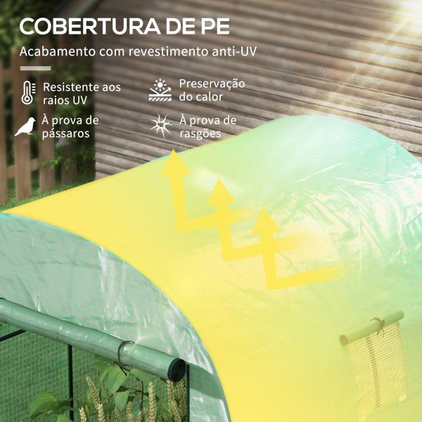 Estufa de Exterior com 2 Portas Enroláveis 2 Janelas em Rede Cobertura PE 135g/m² Anti - UV Cultivo e Plantas 180x180x200 cm Verde
