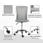 Cadeira de Escritório de Malha Giratória sem Apoio para os Braços com Altura Ajustável Carga 43x58x90 - 100 cm Cinza