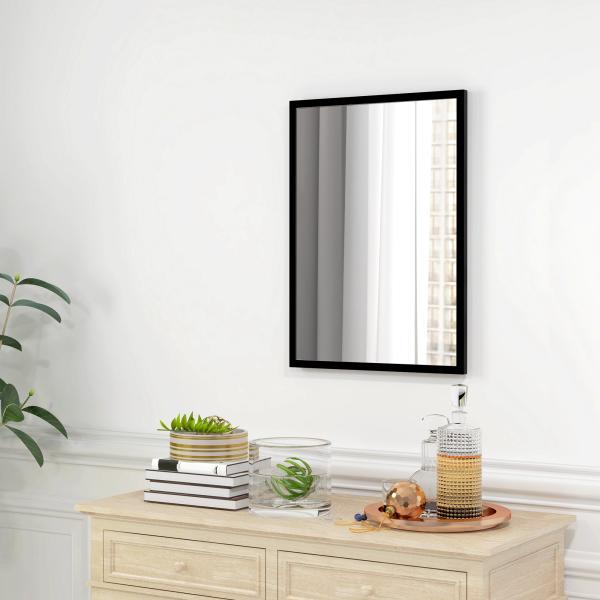 Espelho de Parede Decorativo 50x70 cm Espelho Retangular Espelho de Sala com 4 Ganchos Metálicos Estilo Moderno Preto