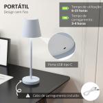 Candeeiro de Mesa com Luzes LED Candeeiro de Mesa Sem Fios Recarregável por USB - C 3 Cores Ø11,2x36,5 cm Branco