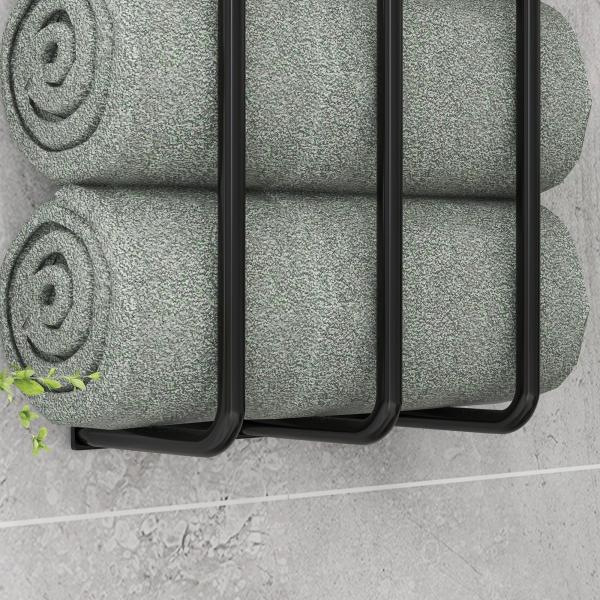 Toalheiro de Casa de Banho Toalheiro de Parede com 3 Barras e Estrutura de Metal Suporte para Toalhas 21x12x74 cm Preto