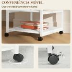 Suporte para Impressora de 3 Níveis com Rodas e Prateleiras de Arrumação 50x50x52,5 cm Branco