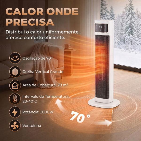 Aquecedor Elétrico Cerâmico PTC 2000 W com 4 Modos, Comando à Distância e Proteção contra Sobreaquecimento e Queda