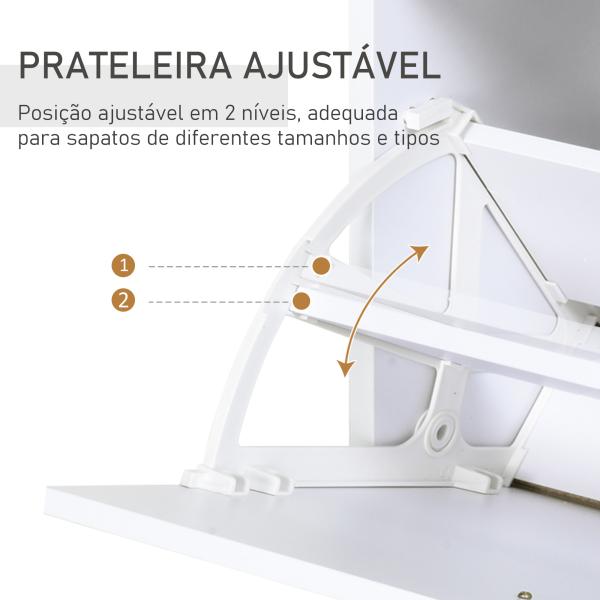 Móvel Sapateira de 2 Portas Sapateira Estreito para 12 Pares de Sapatos com Gaveta Prateleira Aberta e Bancada de Vidro para Corredor Entrada Carga Máx. 50kg 60x24x105,5cm Branco