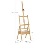 Cavalete de Pintura para Telas de Até 92 cm com Gaveta Altura Ajustável e Estrutura em H 43,5x43x150 - 190 cm Madeira