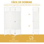 Biombo Separador de Ambientes de 3 Painéis 120x170 cm Divisória de Ambientes Dobrável com Corda de Papel e Estrutura de Madeira Branco