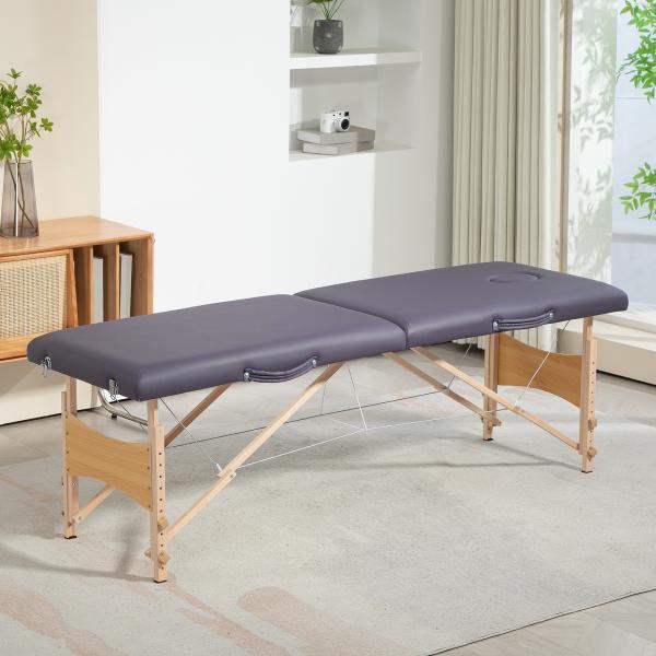 Marquesa de Massagem Dobrável com Estrutura de Madeira Altura Regulável e Bolsa de Transporte 186x60x61 - 87 cm Roxo