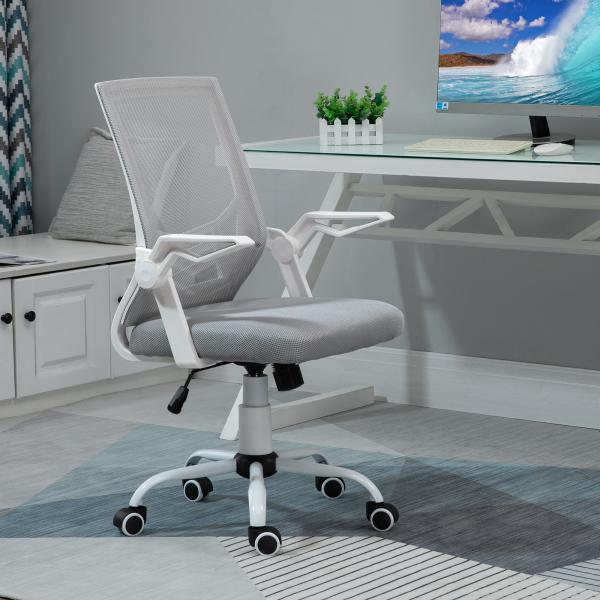 Cadeira de Escritório Ergonômica Giratória com Altura Ajustável Apoio para os Braços Dobrável Suporte Lombar e Encosto Transpirável 62,5x55x94 - 104 cm Cinza