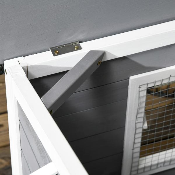 Casa para Cães de Madeira Casa para Animais de Estimação com Teto Asfáltico 2 Janelas Porta com Cortina 97x72x65 cm Cinza