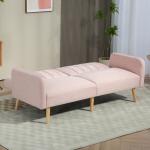 Sofá Cama de 2 Lugares com Encosto Ajustável em 3 Posições Apoio para os Braços e Pés de Madeira 173x75x73 cm Rosa