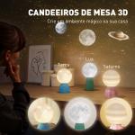 Conjunto de 3 Candeeiros de Mesa de Cabeceira 3D Candeeiros de Mesa com 3 Cores Brilho Ajustável em 10 Níveis Conexão USB Branco