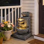 Fonte de Jardim com Iluminação LED e Bomba Cascata Decorativa de 3 Níveis 40x37x61 cm Multicolor
