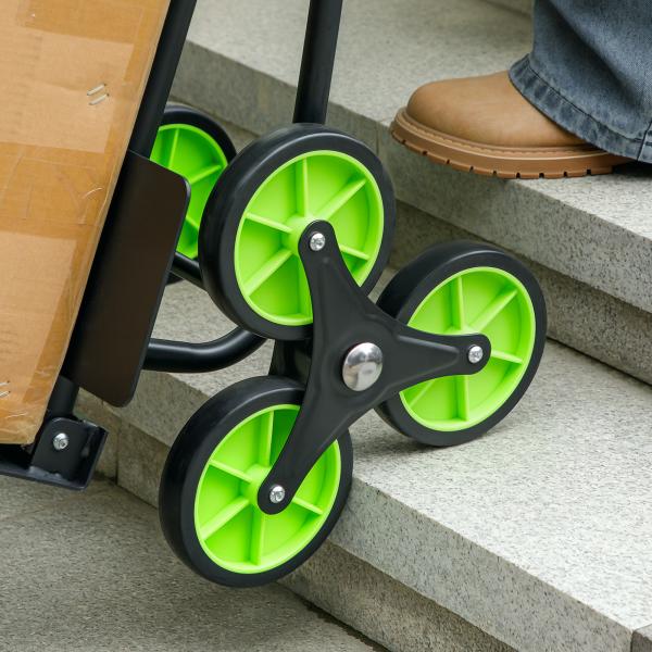 Carrinho de Carga Dobrável para Escadas com 6 Rodas, 120 kg, Portátil, Verde