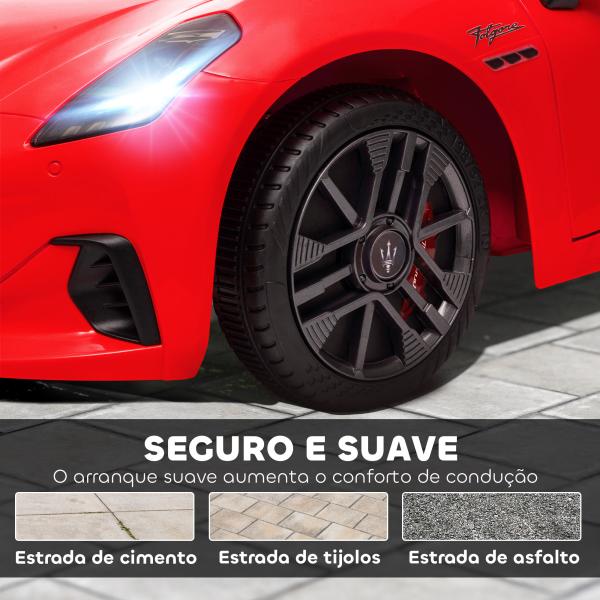 Carro Elétrico para Crianças Maserati Gran Turismo Folgore 12V Controlo Remoto Faróis Buzina e Música MP3 98x59x43 cm Vermelho
