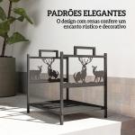 Suporte para Lenha em Metal com Pegas 42,5x33,5x43 cm para Lareira Jardim e Terraço Preto