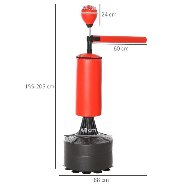 Punching Ball de Boxe com Altura Ajustável com Barra Giratória 360° e Base Preenchida 88x48x155 - 205 cm Preto e Vermelho