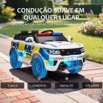 Carro Elétrico Crianças 12V Policial com Bluetooth USB Luz Sirene 110x68x52 cm Brincar Infantil Branco