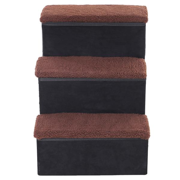 Escada para Animais de Estimação de 3 Degraus Dobrável com Tampa e Espaço de Armazenamento Escada para Cães Gatos Pequenos para Cama Sofá 40x54x48cm Preto