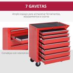 Carrinho de Ferramentas com 7 Gavetas Rodas Trava Armário de Armazenamento para Oficina de Garagem e Chapa de Aço 69x33x75 cm Vermelho