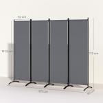 Biombo Separador de Ambientes de 4 Painéis Biombo Dobrável 221x172 cm com Pés Largos para Terraço Pátio Jardim Cinza Escuro
