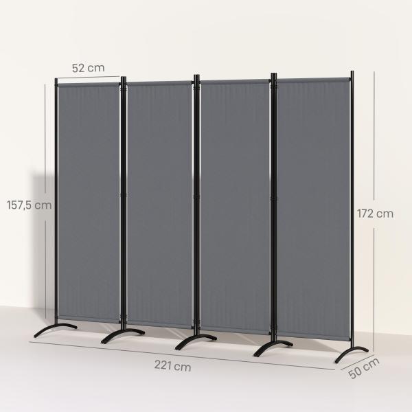 Biombo Separador de Ambientes de 4 Painéis Biombo Dobrável 221x172 cm com Pés Largos para Terraço Pátio Jardim Cinza Escuro
