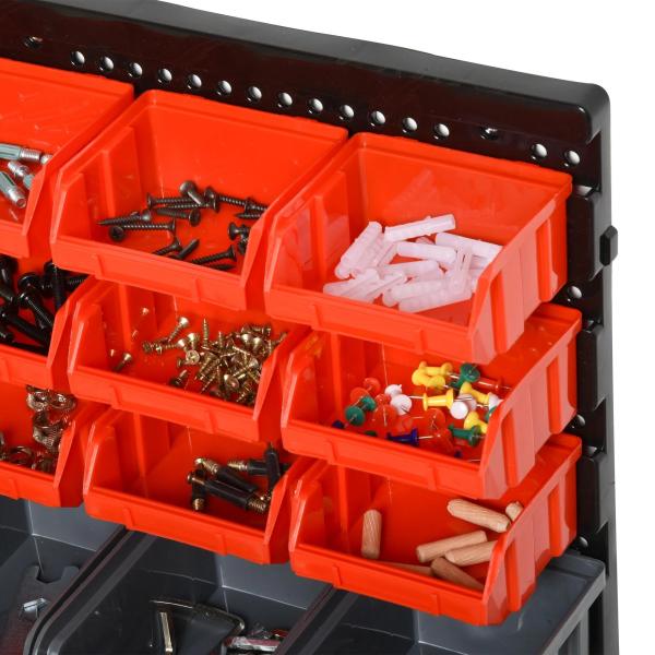 Organizador de Ferragens para Parede com 30 Caixas de 2 Tamanhos Diferentes 37,5x18x63 cm Vermelho e Cinza