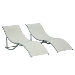 2 espreguiçadeiras ergonômicas dobráveis ​​em forma de S com estrutura de alumínio Textilene para jardim e varanda 165x61x63 cm Bege