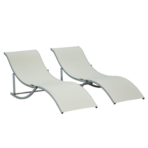 2 espreguiçadeiras ergonômicas dobráveis ​​em forma de S com estrutura de alumínio Textilene para jardim e varanda 165x61x63 cm Bege