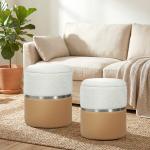 Conjunto de 2 Puffs de Armazenamento Estofados em Chenille e PU Assento Acolchoado para Entrada Quarto ou Sala Castanho e Creme