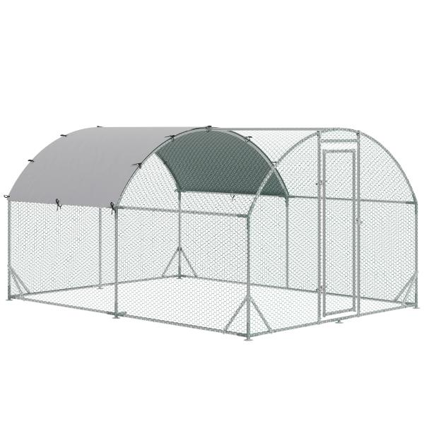 Galinheiro para Exterior para 6 - 12 Galinhas de Aço Galvanizado com Teto de Tecido Oxford 2,8x3,8x1,97m Prata