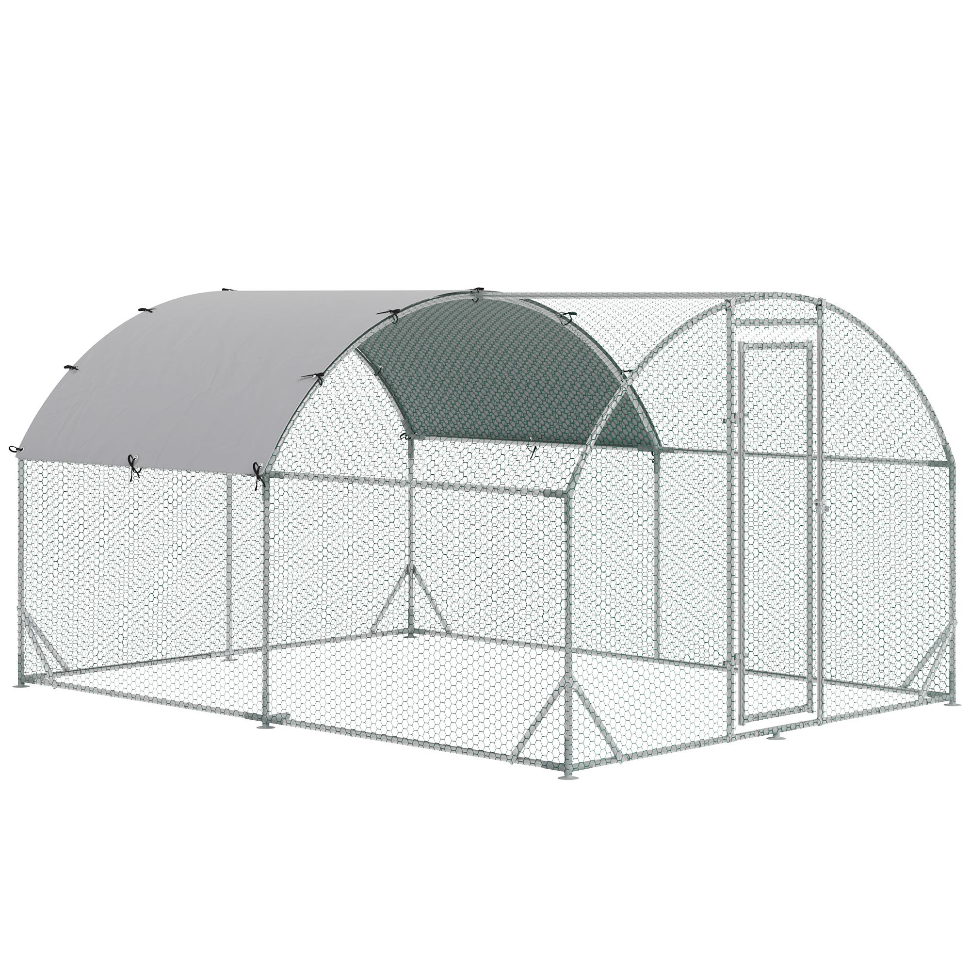 Galinheiro para Exterior para 6 - 12 Galinhas de Aço Galvanizado com Teto de Tecido Oxford 2,8x3,8x1,97m Prata