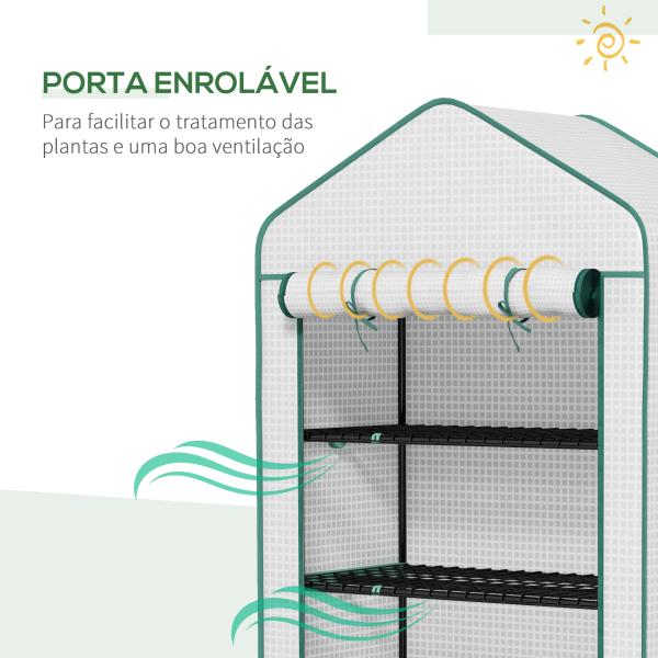 Estufa de Jardim de 5 Prateleiras Estufa Resistente com 1 Porta com Fecho de Correr Anti - UV 90x49x193 cm Branco