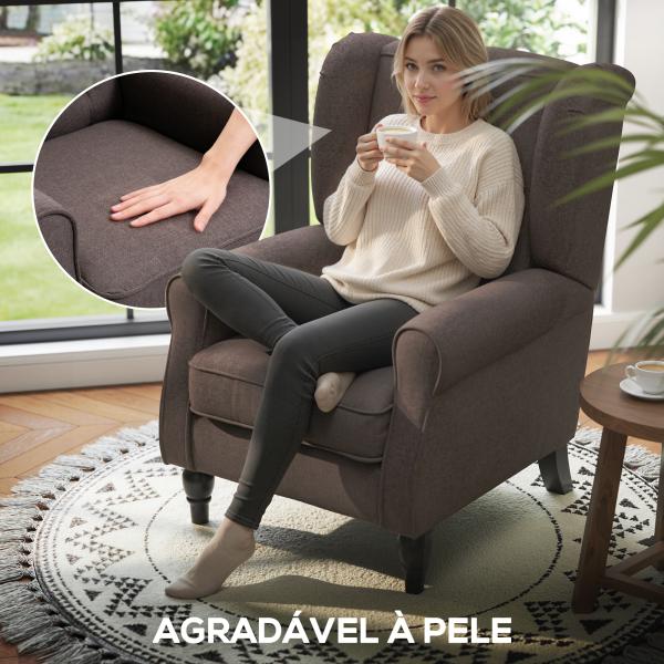 Poltrona de Sala de Estar Poltrona Moderna para Dormitório com Pés de Madeira Poltrona Individual 74x86x102 cm Marrom